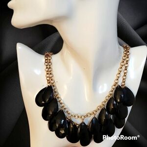 VTG Black Teardrop Chandalier Layered Chain Necklace